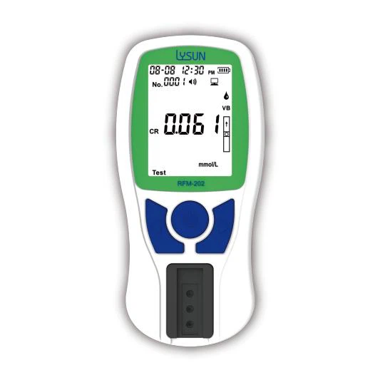 2023 Nuovo misuratore di creatinina Lysun RFM-202 Test rapido Analizzatore di funzione renale con strisce Test portatile della creatinina nel sangue